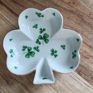 Lefton China Hand Painted Shamrock Clover Ceramic Dish